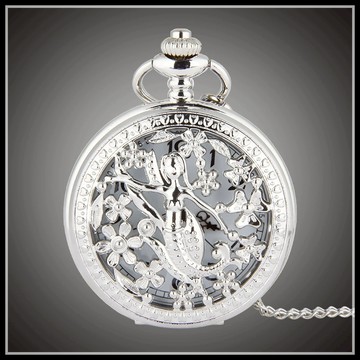 有間小鋪:銀色項鍊錶 四葉草花掛錶 美人魚懷錶 復古宮廷懷錶 女士項鍊懷錶女 大號懷錶 創意禮品