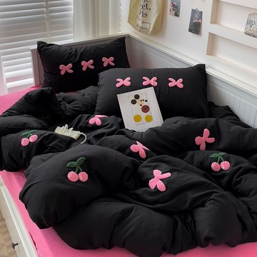 ins水洗棉床上四件套蝴蝶結被套單人宿舍非全棉純棉床單笠三件套