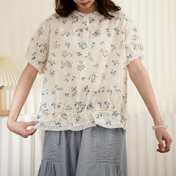 碎花刺繡短袖上衣254922