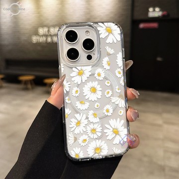 滿屏雛菊花 抗黃防摔磁吸蘋果手機殼 iPhone17 16E 15 14 13 12 11PROMAX透明手機殼