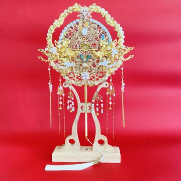 團扇新娘結婚diy材料包古風秀禾雙色雙面喜扇婚禮重工婚扇子