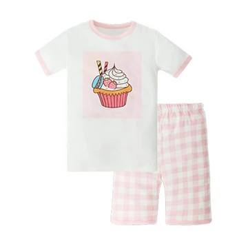 日本 Ho-ho kids - 100%棉 舒適短袖睡衣/家居服-蛋糕-淺粉x白