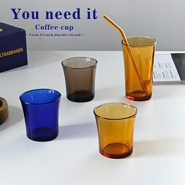 壹銘 法國進口鋼化玻璃flat white澳白咖啡杯復古dirty杯琥珀藍色