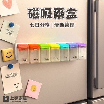 【上手家居】磁吸藥盒 透明彩蓋(藥盒一週/藥盒分裝盒/小藥盒/防潮藥盒/分藥盒)