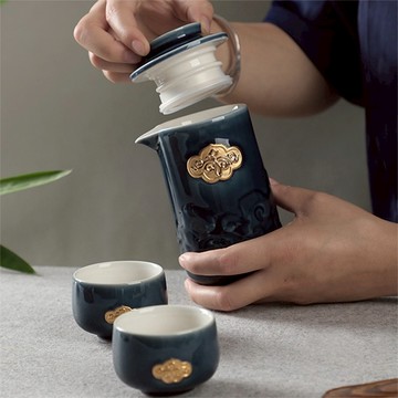 [快速出貨]【乾唐軒ACERA】祥雲如意泡茶器 ( 一壺+二杯 / 鎏金 / 3色 )