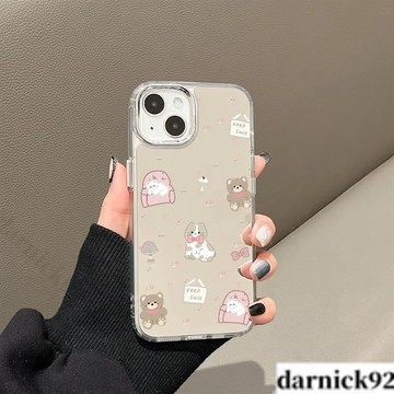 猫咪小熊iPhone16Pro Max 鏡面殼 蘋果i15 i14 i13 i12 i11 X 防摔手機殼