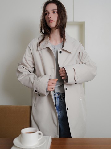 Half Length Single Breasted Trench Coat [Gray Beige]