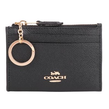 COACH 立體金馬車素面防刮方型卡層鎖圈零錢包(黑)