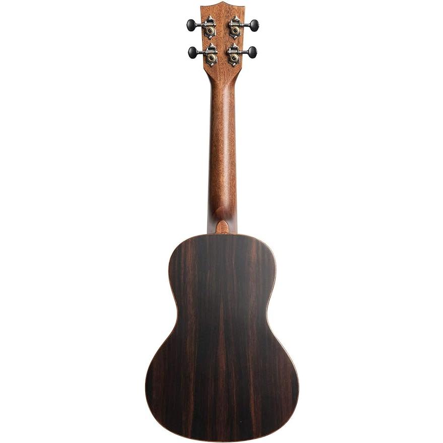 Kala KA-SSEBY-C Spruce Top, Ebony Body Concert Ukulele, Gray Sonoma Case Bundle