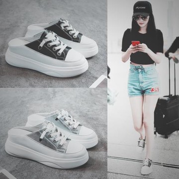 小碼拖鞋女313233夏季外穿松糕厚底小白涼拖32 33 34懶人包頭半拖