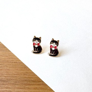 Meow紅蝴蝶黑白禮服貓耳環