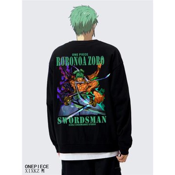 加厚重磅毛線圈寬松圓領海賊王衛衣百搭休閑套頭羅羅諾亞索隆印花