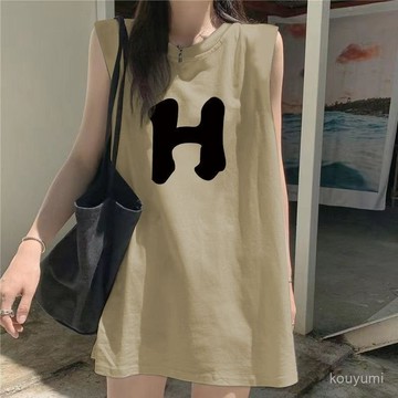 榜一🎁夏裝❄美式夏季潮流小衆外穿美式無袖t恤女寬鬆中長款背心女坎肩上衣服 BG13