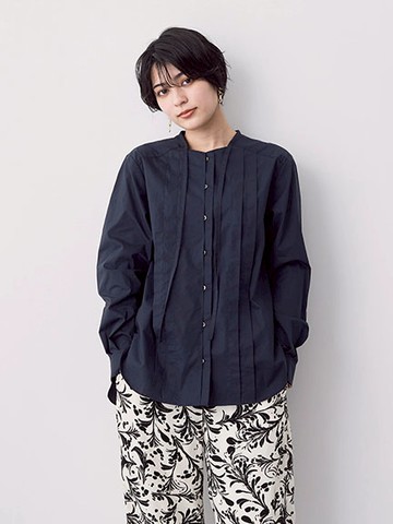 前壓摺綁帶長袖襯衫/上衣(7C31L0A0700) - YECCA VECCA