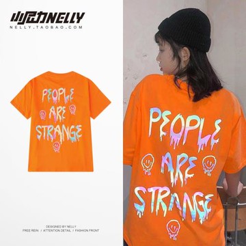 oversize印花短袖潮男女寬松ins純棉T恤青年復古學生情侶上衣體恤