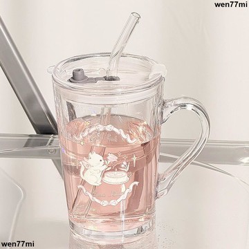 超實惠臘 水杯 隨手杯 杯子 原創圖案高顏值杯子ins玻璃杯帶把手辦公室牛奶家用果茶杯吸管杯