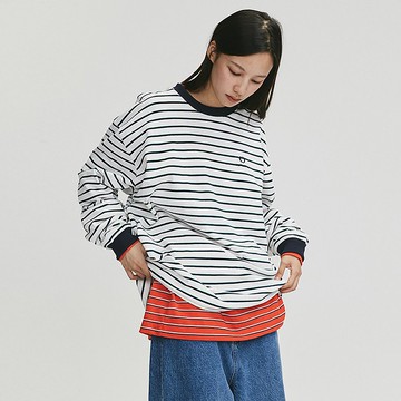 MOKACME 20FW 定織條紋刺繡長袖T恤情侶裝