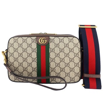 GUCCI 古馳  Ophidia 雙G防水布條紋皮邊手拿/斜背包