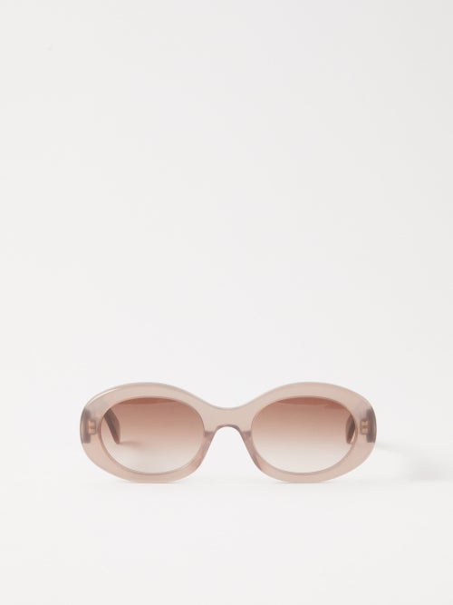Celine Eyewear - Triomphe Oval Acetate Sunglasses - Womens - Light Brown