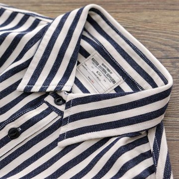 秋季休閑襯衣外搭工裝阿美咔嘰日系美式復古文藝條紋長袖襯衫男士