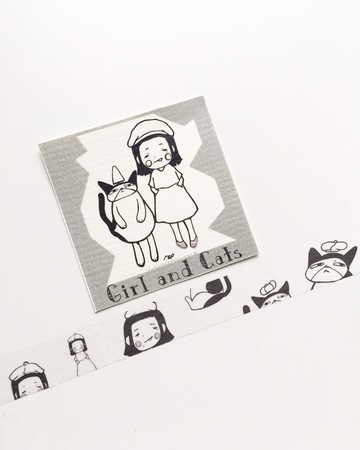 Girl and cats 紙膠帶(masking tape)