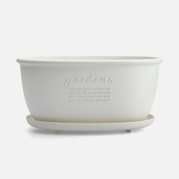 Hachiman Garden環保橢圓盆器400號 白色(含底盤)