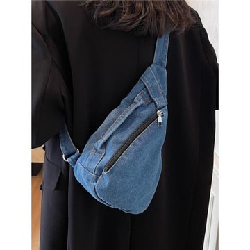 牛仔布包包女2025新款潮ins小眾百搭單肩胸包大容量通勤斜挎背包