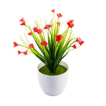 【dayneeds】仿真花藝-小盆栽系列 / 花語時尚(9款可選)7叉 小玫瑰(大紅色)