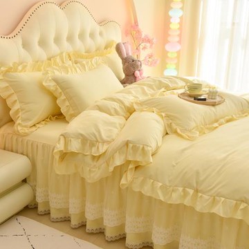 高克重四件套公主風蕾絲床裙三件套宿舍被套水洗棉被罩洛卡棉家用