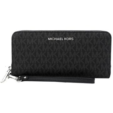 MICHAEL KORS JET SET PVC滿版手掛式拉鍊長夾-黑灰