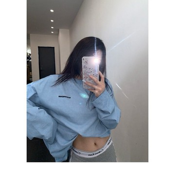 【RICECAKE & OISIS】美式刺繡 水洗做舊 長袖t恤 高級感 百搭 oversize 上衣 女
