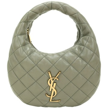 YSL Saint Laurent ICARE 27CM菱格衍縫小羊皮 手提 肩背半月包(苔癬綠)