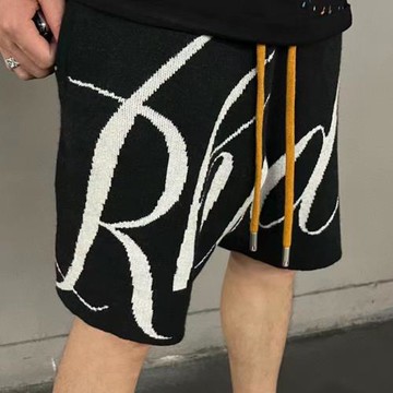 Rhude 23ss大LOGO提花小眾潮牌歐美高街運動寬松休閑百搭五分短褲