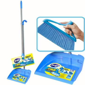 妙潔 可換面掃把畚斗組 長短可用 手持小掃把  藍/紅