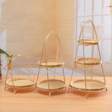 竹編點心水果籃手工多層展示置物架酒店收納提籃茶具茶道配件