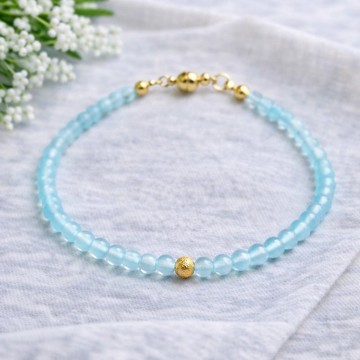 【日本製】溫柔藍色 玉髓極細 3mm 手鍊 16cm 磁吸扣 手術級不鏽鋼 抗金屬過敏 纖細 輕鬆配戴