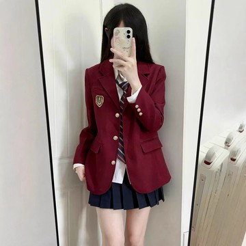 學院風西裝女 制服外套 2025春秋季 班服校服 徽章酒紅色 學生制服 有內裡 小西裝上衣女