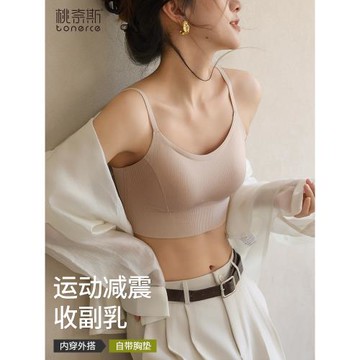 無痕內衣女帶胸墊無鋼圈內搭裹胸內衣細肩帶夏季外穿露臍吊帶背心