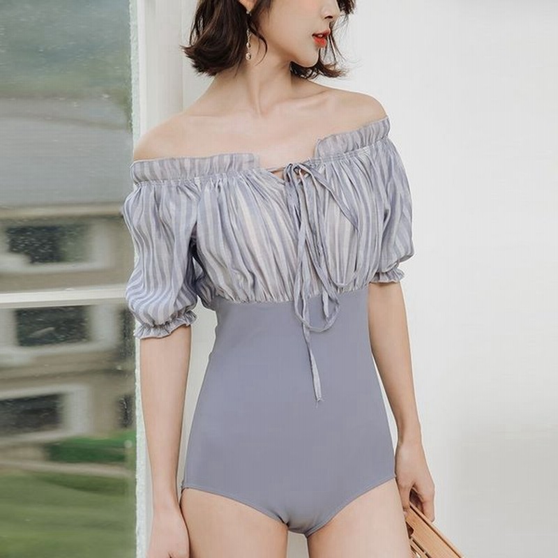 水着 レディース 体型カバー 50代 40代 ビキニ 30代 代 無地 ストライプ オフショルダー 袖あり リボン フリル ワンピース水着 海 ビーチ 夏 リゾート プール 通販 Lineポイント最大get Lineショッピング