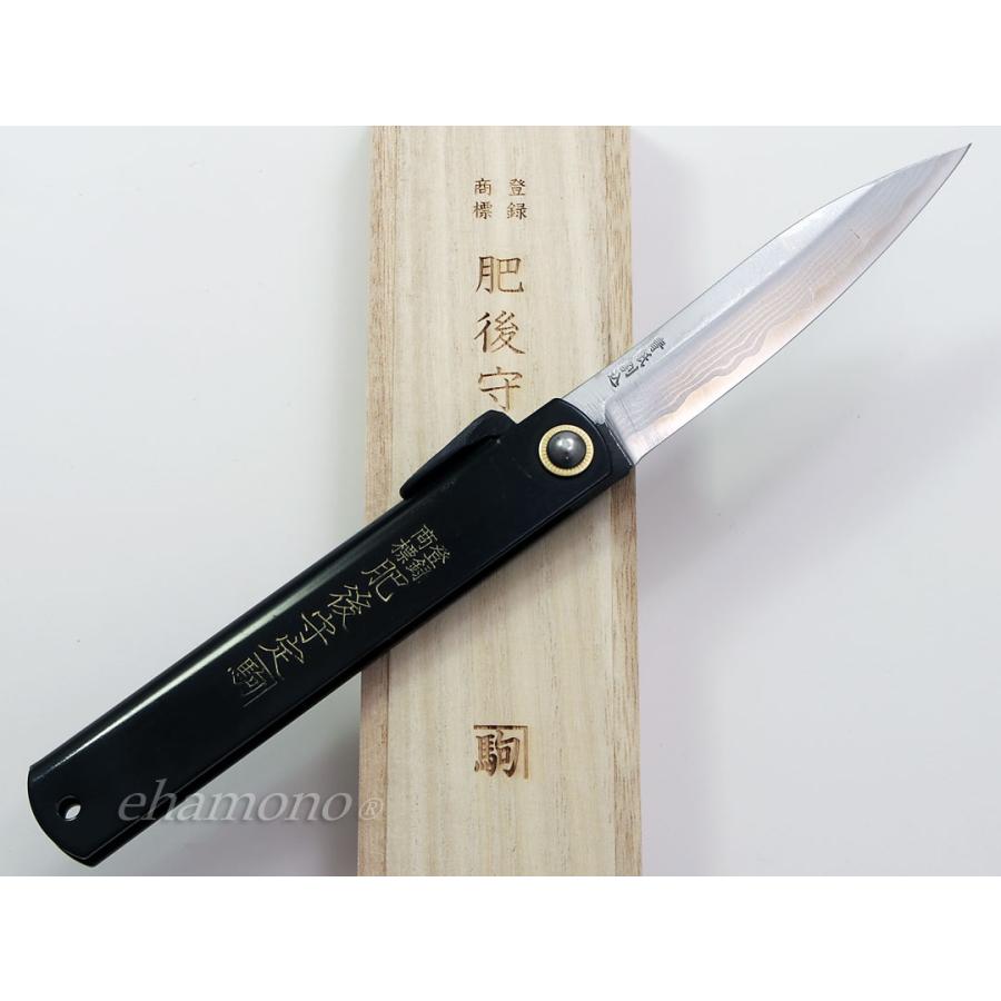 肥後守　多層鋼青紙割込　特大　プレミアム-黒鞘2〜Nagao Higonokami Damascus