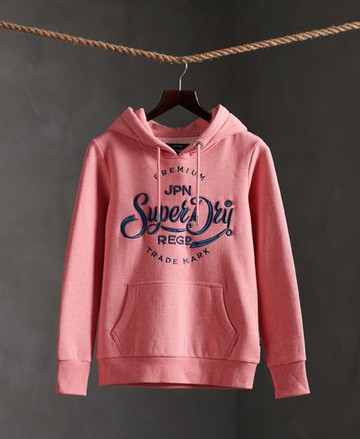 Superdry Women's Women's Premium Script Brushed Hoodie Pink / Geranium Marl - Size: 14 Size: 10