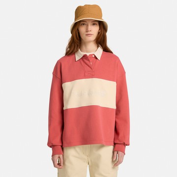 Timberland 女款淺紅色寬版橄欖球Polo衫｜A43RQ872