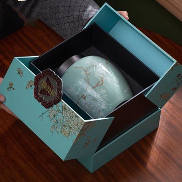 雄馳蝶念花茶葉罐鋁合金蓋密封罐高檔禮盒裝普洱紅茶一斤裝陶瓷罐