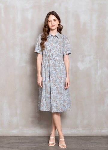 歡樂遊園印花柔棉翻領洋裝