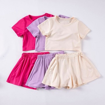 Mini baby🌷夏季兒童短袖短褲兩件套寶寶外穿純色簡約運動風分體套裝
