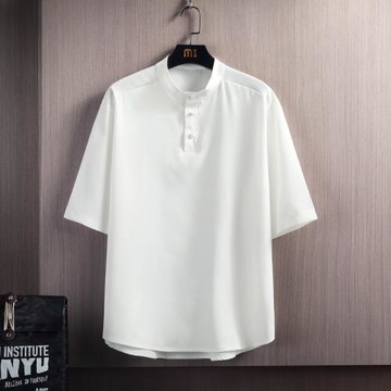 白色t恤男夏季薄款冰絲短袖簡約復古盤扣上衣中國風男裝半袖體恤