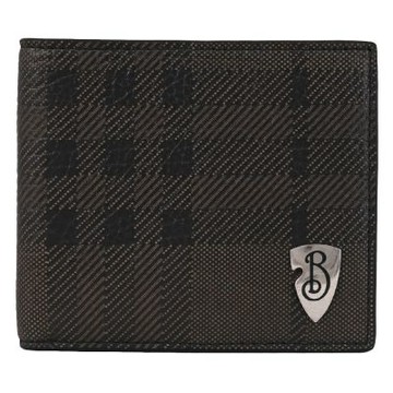 BURBERRY 盾牌金屬LOGO格紋圓點造型對開式8卡短夾(綠)