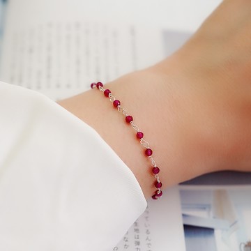 【BLUMA銀飾】紅石榴石珠簾純銀手鍊 天然水晶手鏈 招桃花 女生禮物