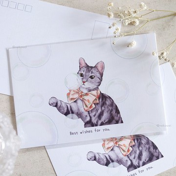 玩泡泡的貓 卡片 萬用卡 明信片 賀卡 文創 貓咪 可愛 插畫