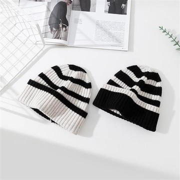 【米蘭精品】毛帽針織帽-黑白橫條紋提花男女配件2款74ij27
